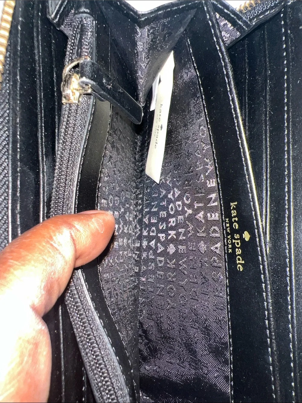 kate spade Cream and Black Checkered Zip Wallet